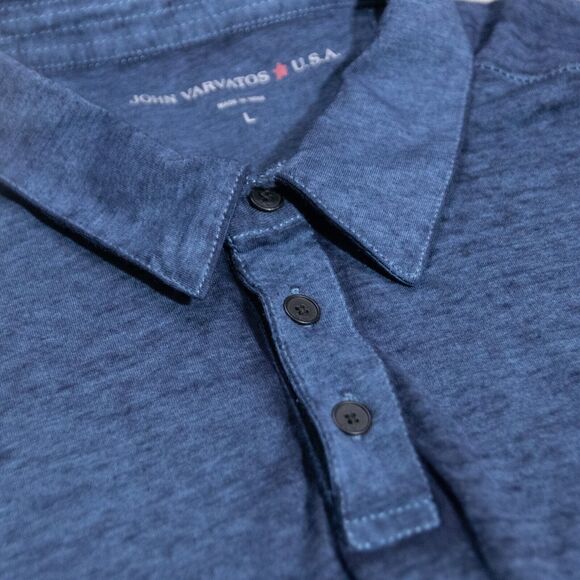 John Varvatos Men's Peace Sign Logo Lightweight Stretch S/S Polo Blue Size Large - Picture 6 of 6